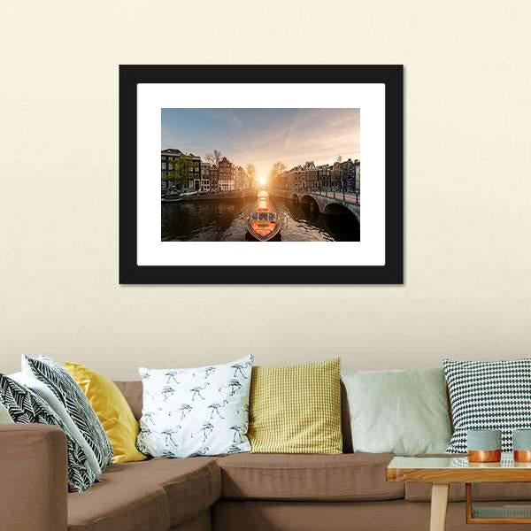 Cruise Ship In Canal Canvas Wall Art-1 Piece-Framed Print-20" x 16"-Tiaracle