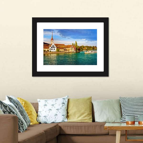 Cruise Ship In Rhine River Canvas Wall Art-1 Piece-Framed Print-20" x 16"-Tiaracle