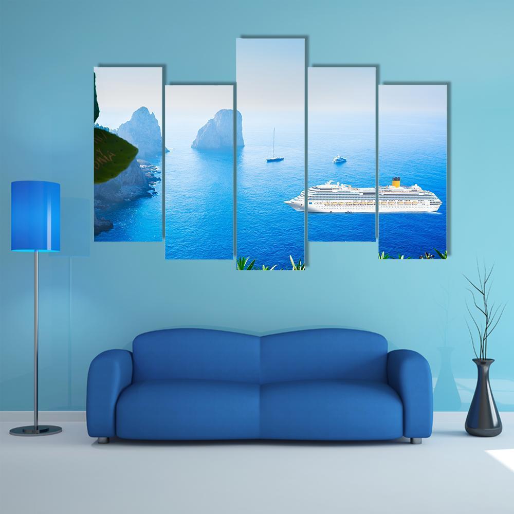 Cruise Ship In Tyrrhenian Sea Canvas Wall Art-5 Pop-Gallery Wrap-47" x 32"-Tiaracle
