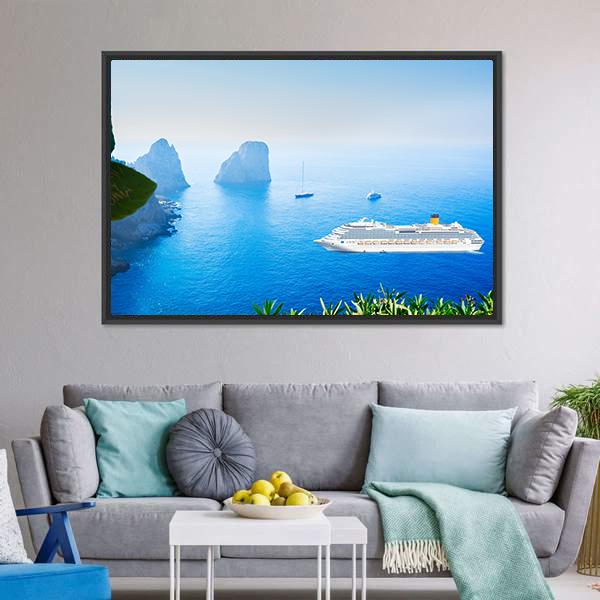 Cruise Ship In Tyrrhenian Sea Canvas Wall Art-3 Horizontal-Gallery Wrap-25" x 16"-Tiaracle