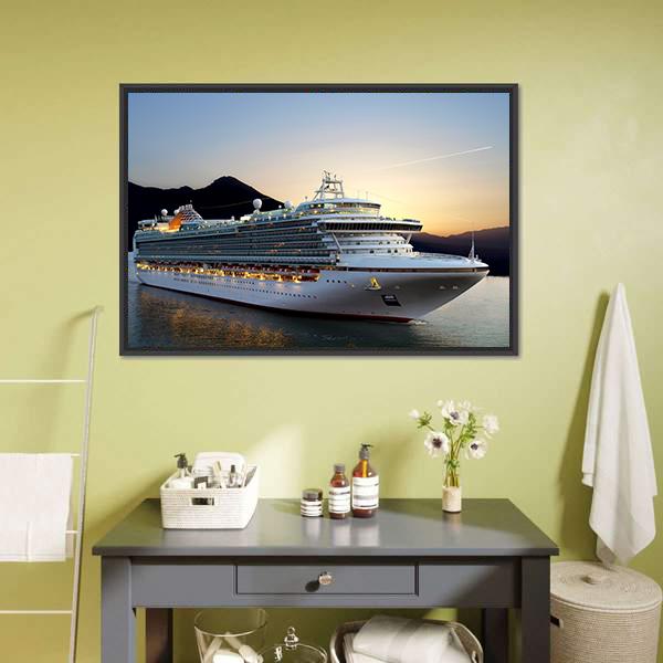 Cruise Ship Near Port Canvas Wall Art-3 Horizontal-Gallery Wrap-25" x 16"-Tiaracle