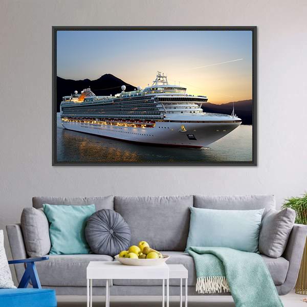 Cruise Ship Near Port Canvas Wall Art-3 Horizontal-Gallery Wrap-25" x 16"-Tiaracle