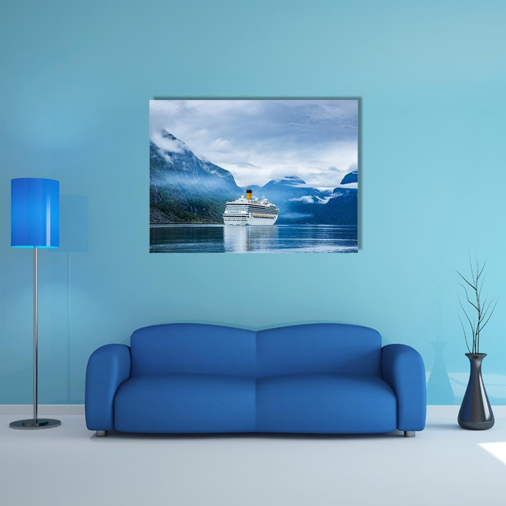 Cruise Ship Norway Canvas Wall Art-1 Piece-Gallery Wrap-48" x 32"-Tiaracle