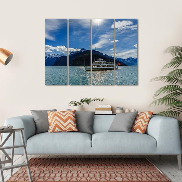 Cruise Ship On Lake Lucerne Canvas Wall Art-4 Horizontal-Gallery Wrap-34" x 24"-Tiaracle
