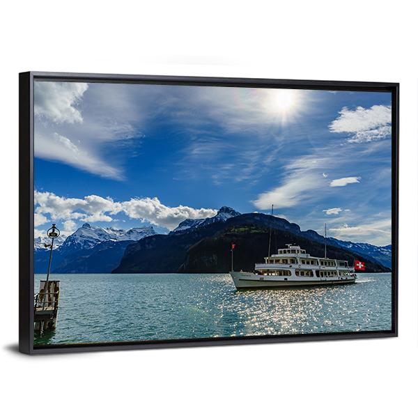 Cruise Ship On Lake Lucerne Canvas Wall Art-3 Horizontal-Gallery Wrap-25" x 16"-Tiaracle