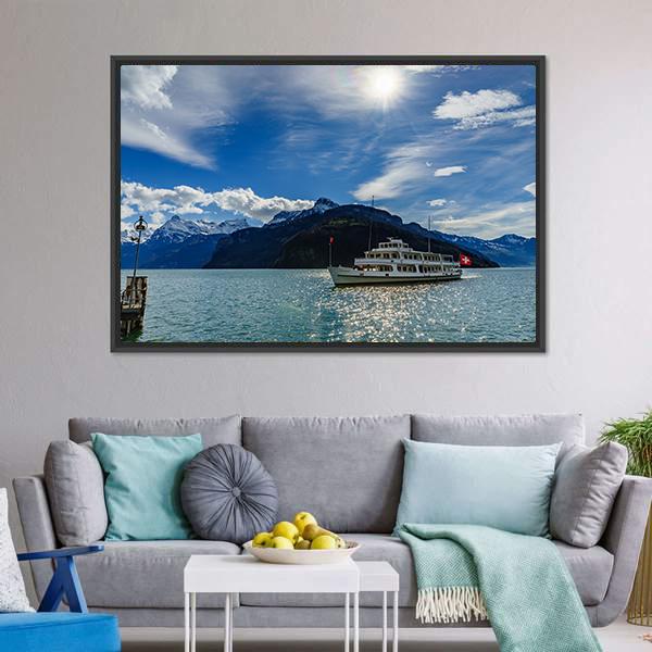 Cruise Ship On Lake Lucerne Canvas Wall Art-3 Horizontal-Gallery Wrap-25" x 16"-Tiaracle