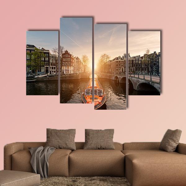 Cruise Ship In Canal Canvas Wall Art-4 Pop-Gallery Wrap-50" x 32"-Tiaracle