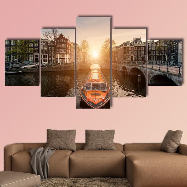Cruise Ship In Canal Canvas Wall Art-5 Star-Gallery Wrap-62" x 32"-Tiaracle