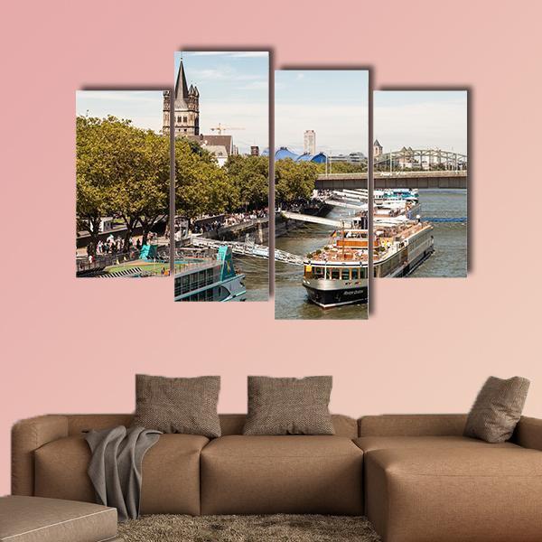Cruise Ships In Cologne Canvas Wall Art-4 Pop-Gallery Wrap-50" x 32"-Tiaracle