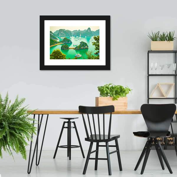 Cruise Ships In Ha Long Bay Canvas Wall Art-1 Piece-Framed Print-20" x 16"-Tiaracle