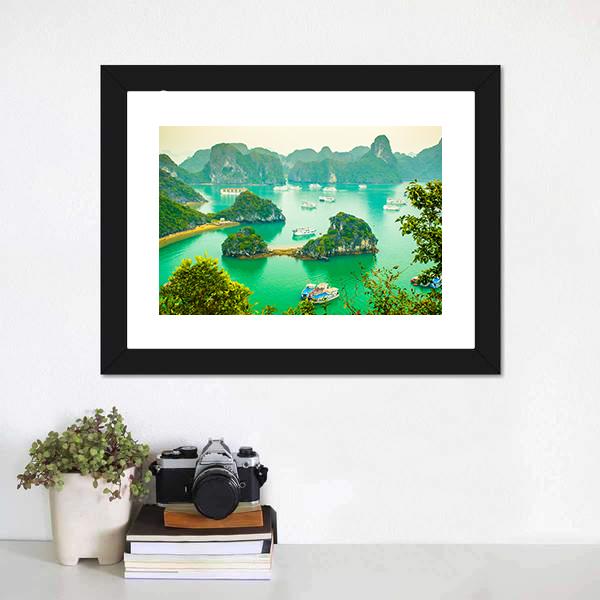Cruise Ships In Ha Long Bay Canvas Wall Art-1 Piece-Framed Print-20" x 16"-Tiaracle