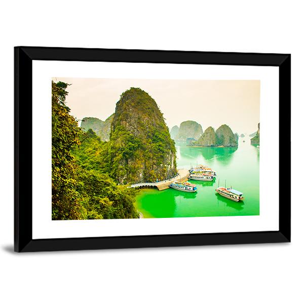 Cruise Ships In Limestone Islands Canvas Wall Art-3 Horizontal-Gallery Wrap-25" x 16"-Tiaracle
