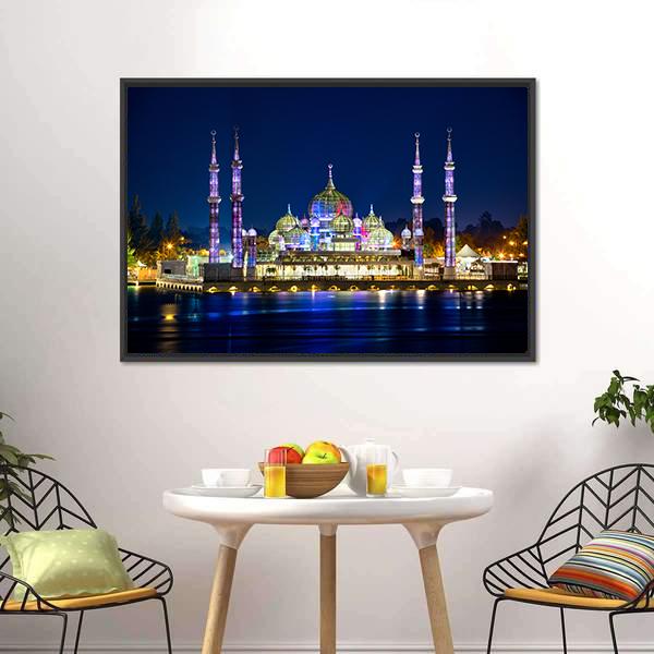 Crystal Mosque Terengganu Panoramic Canvas Wall Art-1 Piece-36" x 12"-Tiaracle