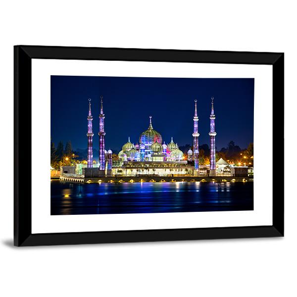 Crystal Mosque Terengganu Panoramic Canvas Wall Art-1 Piece-36" x 12"-Tiaracle