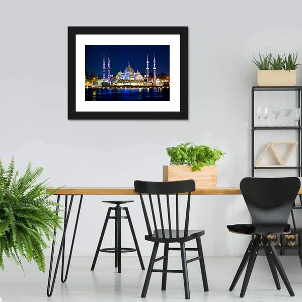 Crystal Mosque Terengganu Panoramic Canvas Wall Art-1 Piece-36" x 12"-Tiaracle