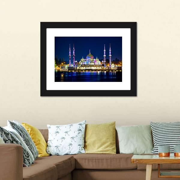 Crystal Mosque Terengganu Panoramic Canvas Wall Art-1 Piece-36" x 12"-Tiaracle