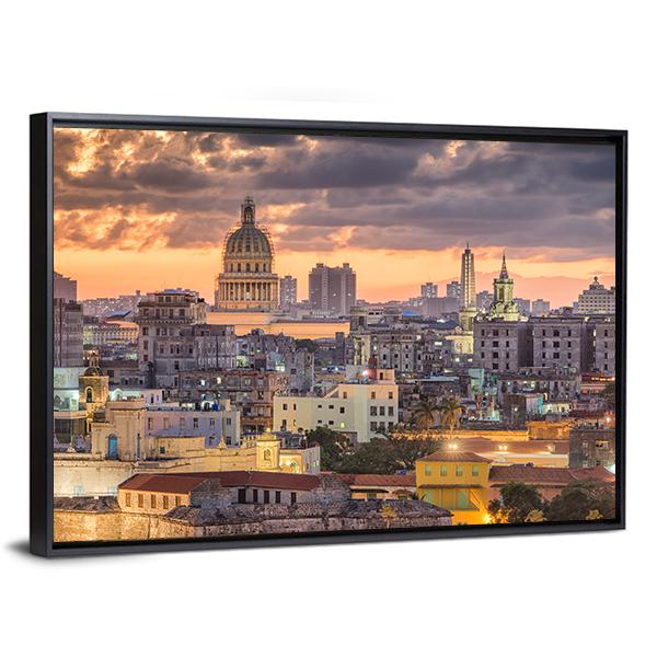 Cuba Downtown Skyline Canvas Wall Art-3 Horizontal-Gallery Wrap-25" x 16"-Tiaracle
