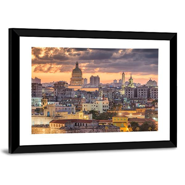 Cuba Downtown Skyline Canvas Wall Art-3 Horizontal-Gallery Wrap-25" x 16"-Tiaracle
