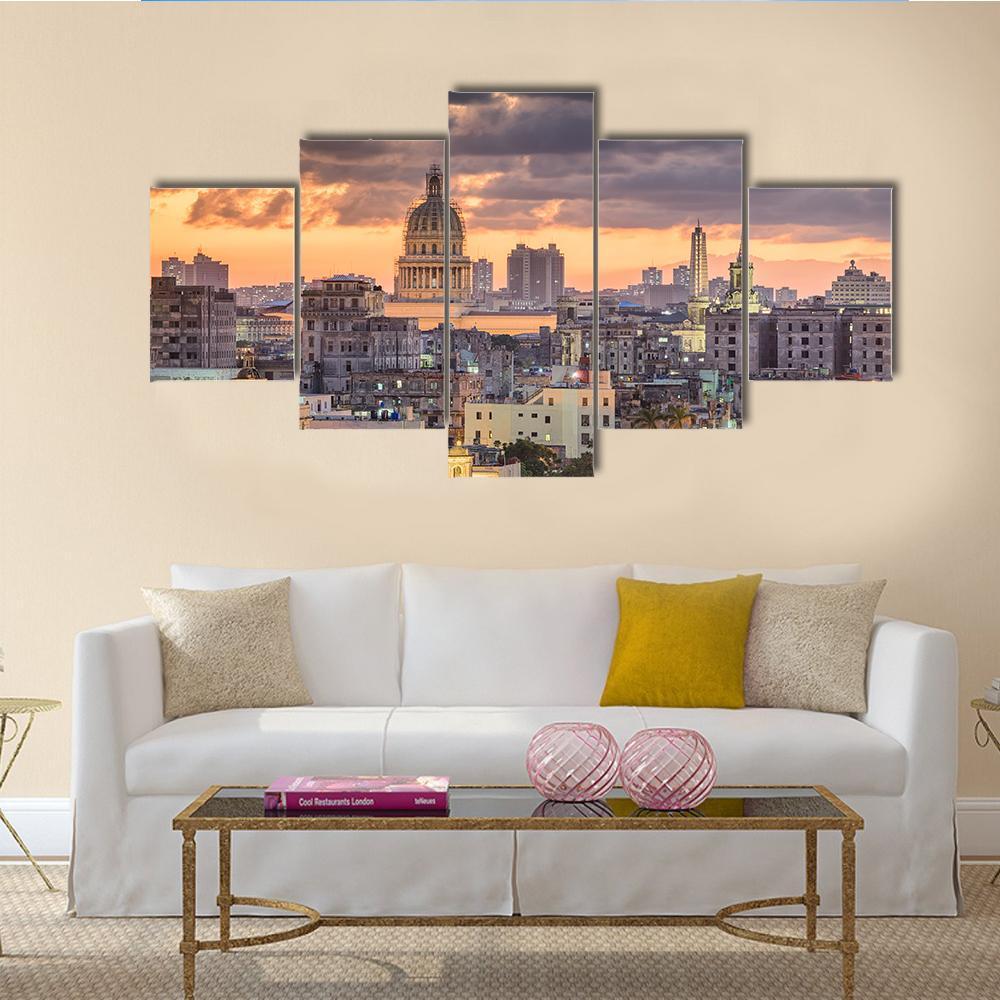 Cuba Downtown Skyline Canvas Wall Art-5 Star-Gallery Wrap-62" x 32"-Tiaracle