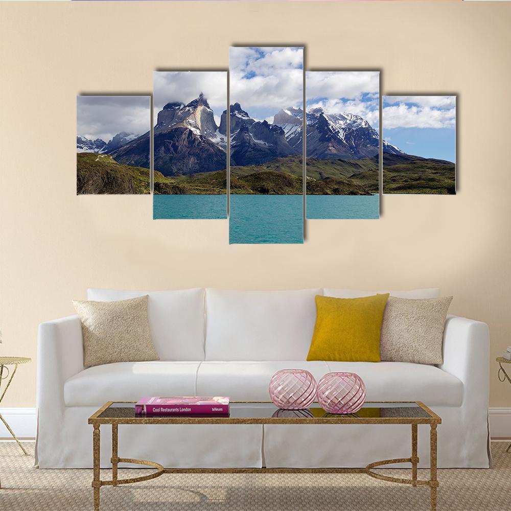 Cuernos Del Paine Chile Canvas Wall Art-5 Star-Gallery Wrap-62" x 32"-Tiaracle