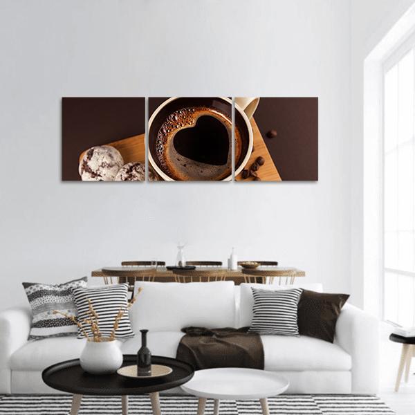 Cup Of Coffee Panoramic Canvas Wall Art-3 Piece-25" x 08"-Tiaracle
