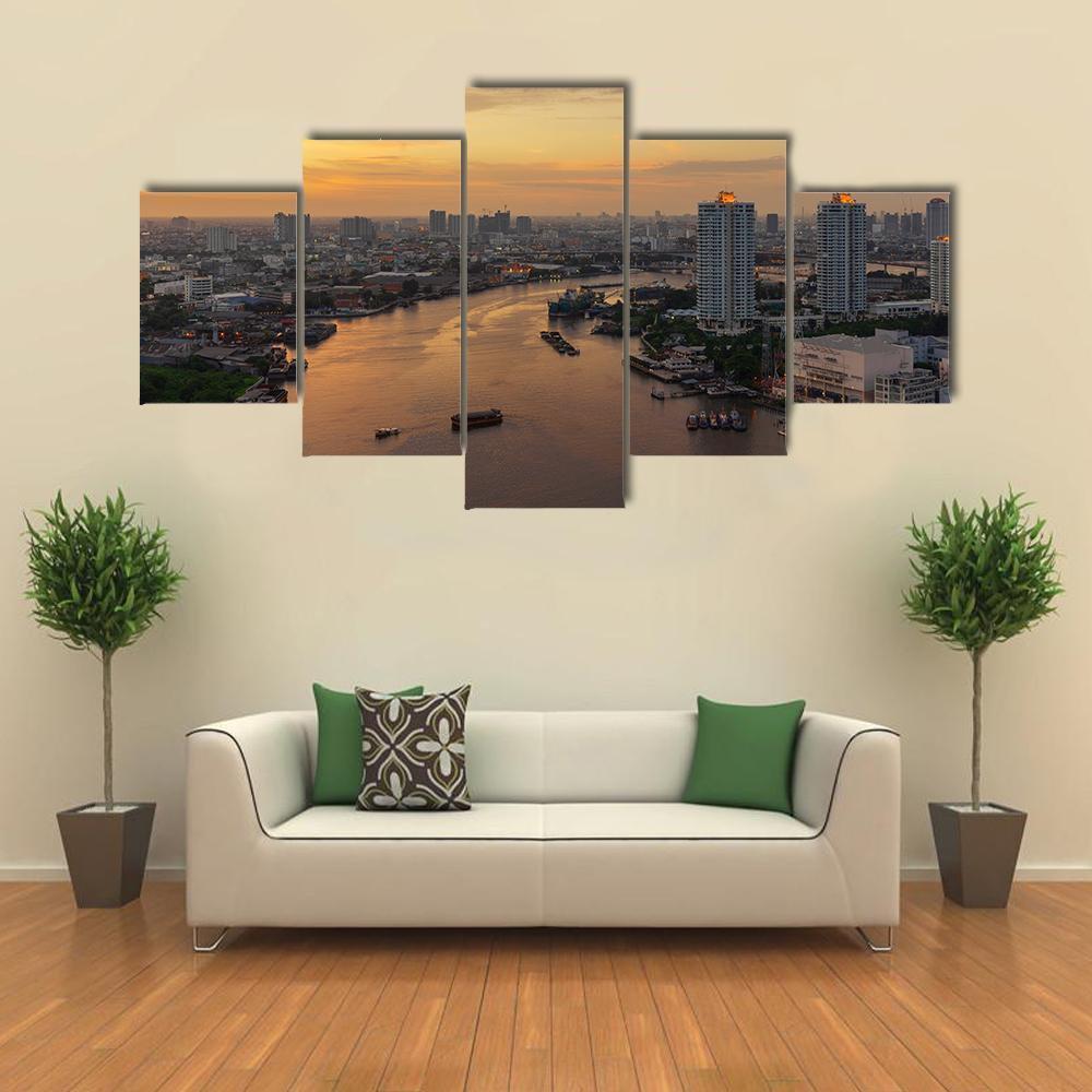 Curve Of Chao Phraya River Canvas Wall Art-5 Star-Gallery Wrap-62" x 32"-Tiaracle