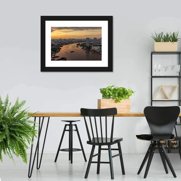 Curve Of Chao Phraya River Canvas Wall Art-3 Horizontal-Gallery Wrap-25" x 16"-Tiaracle