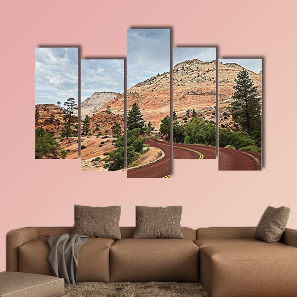 Curved Red Rock Road Canvas Wall Art-5 Pop-Gallery Wrap-47" x 32"-Tiaracle