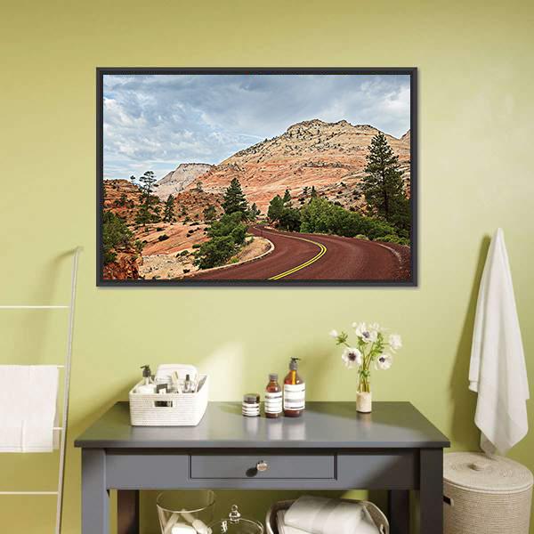 Curved Red Rock Road Canvas Wall Art-3 Horizontal-Gallery Wrap-25" x 16"-Tiaracle