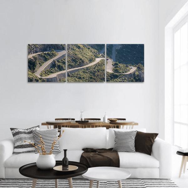 Curvy Road In Mountain Panoramic Canvas Wall Art-3 Piece-25" x 08"-Tiaracle
