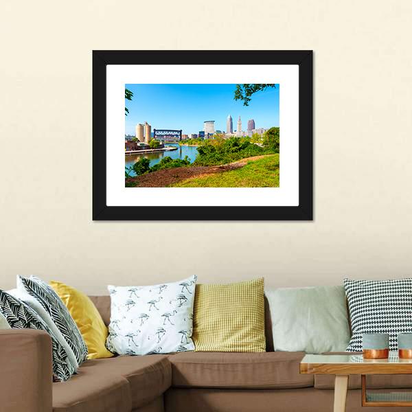 Cuyahoga River From Park Canvas Wall Art-1 Piece-Framed Print-20" x 16"-Tiaracle