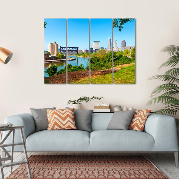 Cuyahoga River From Park Canvas Wall Art-4 Horizontal-Gallery Wrap-34" x 24"-Tiaracle