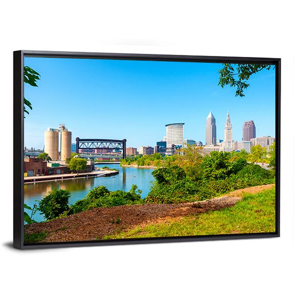 Cuyahoga River From Park Canvas Wall Art-3 Horizontal-Gallery Wrap-25" x 16"-Tiaracle