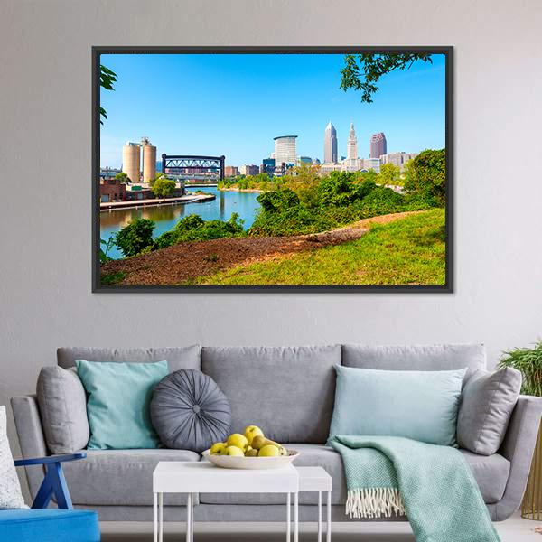 Cuyahoga River From Park Canvas Wall Art-3 Horizontal-Gallery Wrap-25" x 16"-Tiaracle
