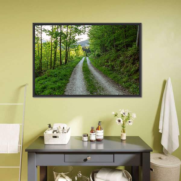 Cycling Road In Forest Canvas Wall Art-3 Horizontal-Gallery Wrap-25" x 16"-Tiaracle