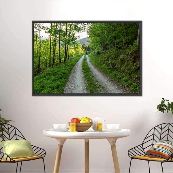 Cycling Road In Forest Canvas Wall Art-1 Piece-Floating Frame-24" x 16"-Tiaracle