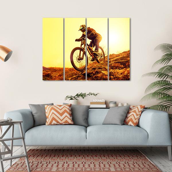 Cyclist Riding Mountain Bike Canvas Wall Art-4 Horizontal-Gallery Wrap-34" x 24"-Tiaracle