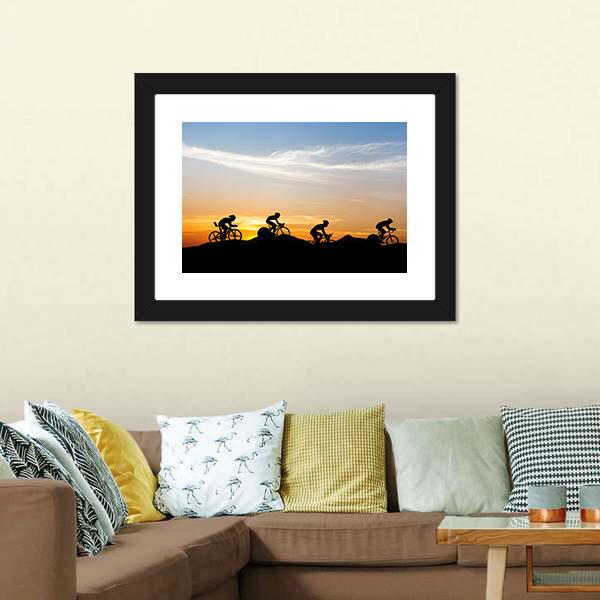 Cyclists At Mountain Canvas Wall Art-1 Piece-Framed Print-20" x 16"-Tiaracle