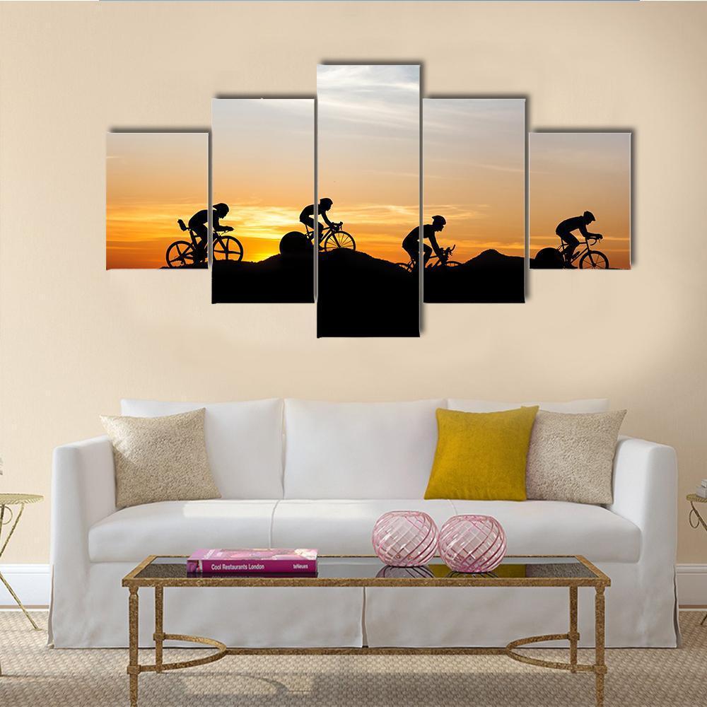 Cyclists At Mountain Canvas Wall Art-5 Star-Gallery Wrap-62" x 32"-Tiaracle