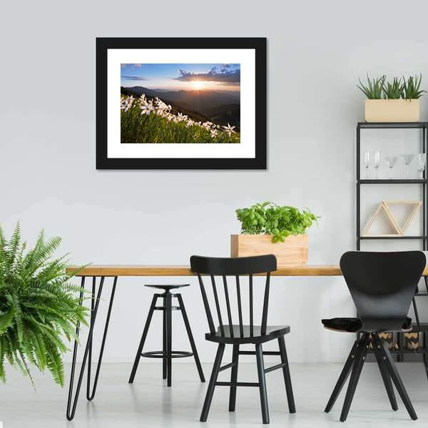 Daffodils On Mountain Canvas Wall Art-5 Horizontal-Gallery Wrap-22" x 12"-Tiaracle