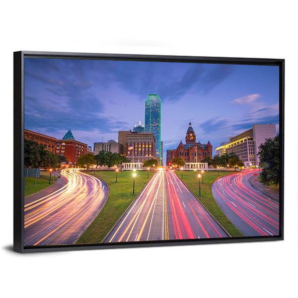 Dallas Downtown Canvas Wall Art-3 Horizontal-Gallery Wrap-25" x 16"-Tiaracle