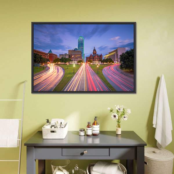 Dallas Downtown Canvas Wall Art-3 Horizontal-Gallery Wrap-25" x 16"-Tiaracle