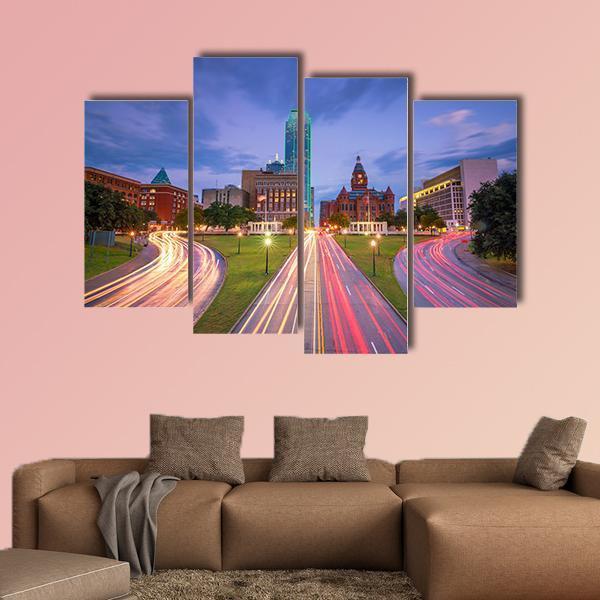 Dallas Downtown Canvas Wall Art-4 Pop-Gallery Wrap-50" x 32"-Tiaracle