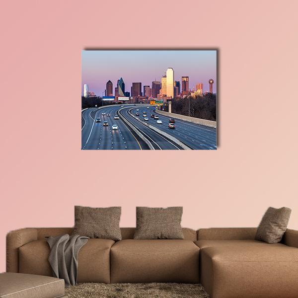 Dallas Downtown Skyline Canvas Wall Art-1 Piece-Gallery Wrap-48" x 32"-Tiaracle
