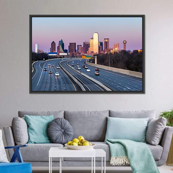 Dallas Downtown Skyline Canvas Wall Art-3 Horizontal-Gallery Wrap-25" x 16"-Tiaracle