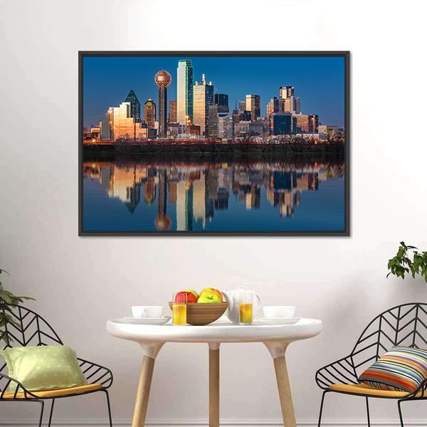 Dallas Skyline Canvas Wall Art-1 Piece-Floating Frame-24" x 16"-Tiaracle