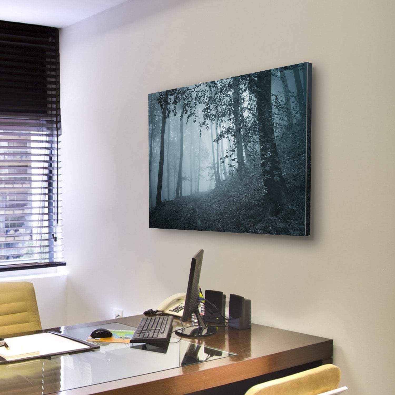 Dark Foggy Forest Canvas Wall Art-3 Horizontal-Gallery Wrap-25" x 16"-Tiaracle