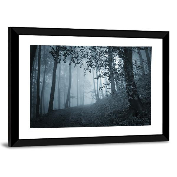 Dark Foggy Forest Canvas Wall Art-3 Horizontal-Gallery Wrap-25" x 16"-Tiaracle