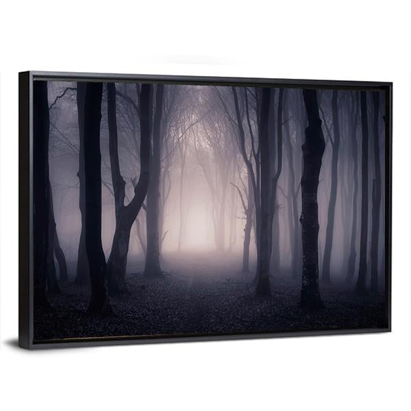 Dark Foggy Forest Path Canvas Wall Art-5 Horizontal-Gallery Wrap-22" x 12"-Tiaracle