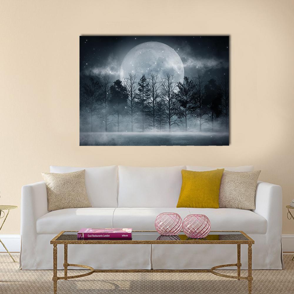 Foggy Dark Forest Canvas Wall Art-1 Piece-Gallery Wrap-36" x 24"-Tiaracle